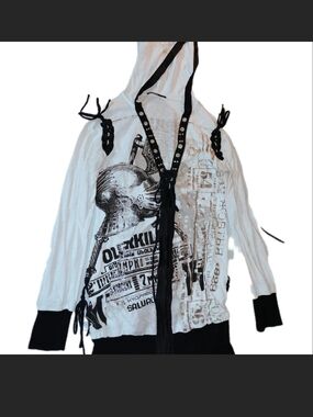 NWOT SALVAGE Rhinestone INSANE GRAPHIC Lace-Up Hoodie/Jacket. L